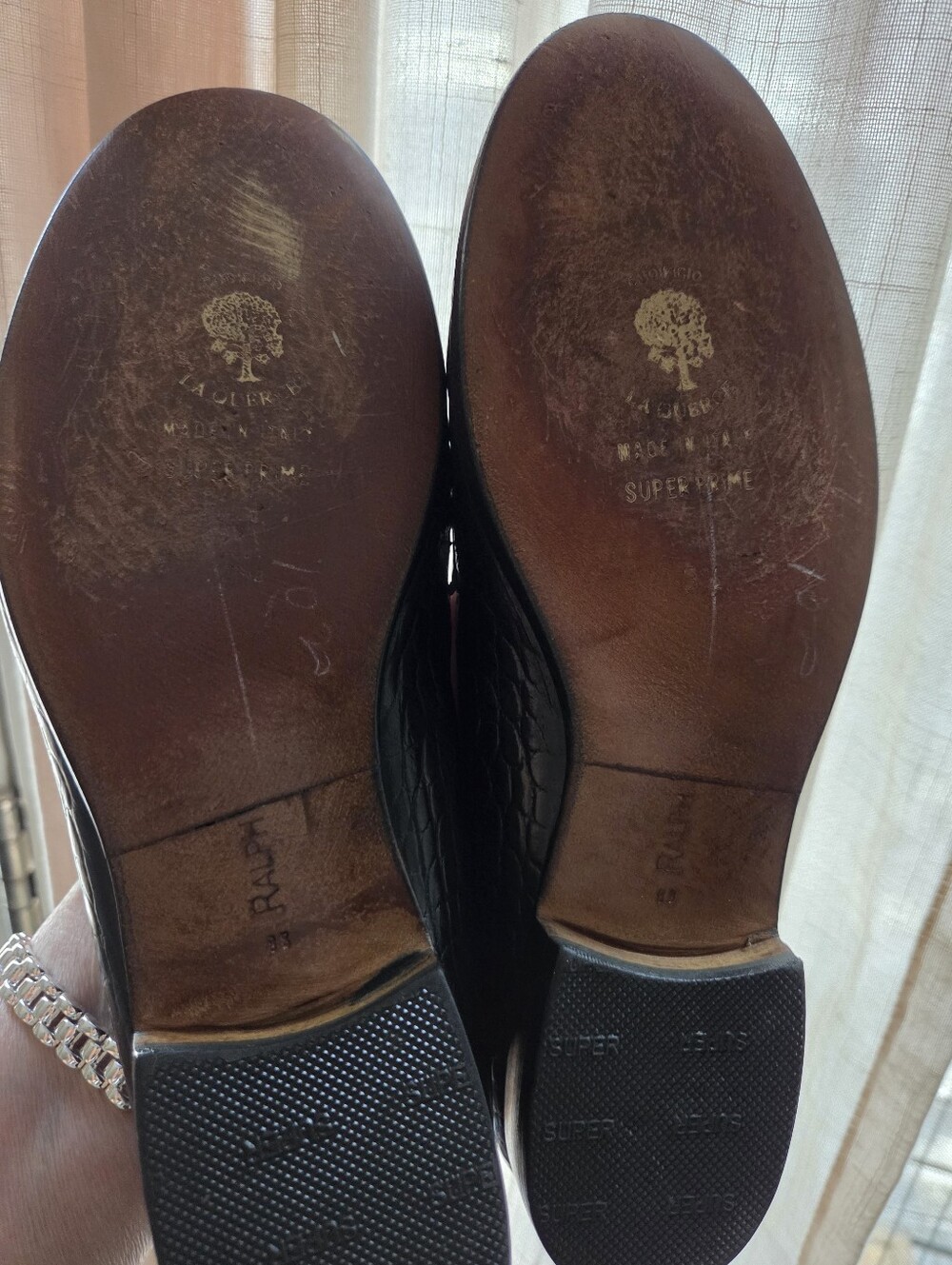Ralph Lauren Collection Iliana Croc Leather Penny Loafers Black 8B Italy - Picture 6 of 8